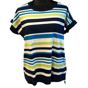 Chaps Blue Multicolor, Striped, Short Sleeve.T-Shirt size Large  Like New